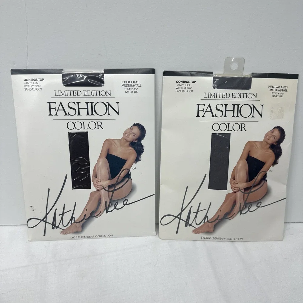 Lot 2 Kathie Lee Limited Edition Medium Tall Grey‎ & Brown Control Top Pantyhose
